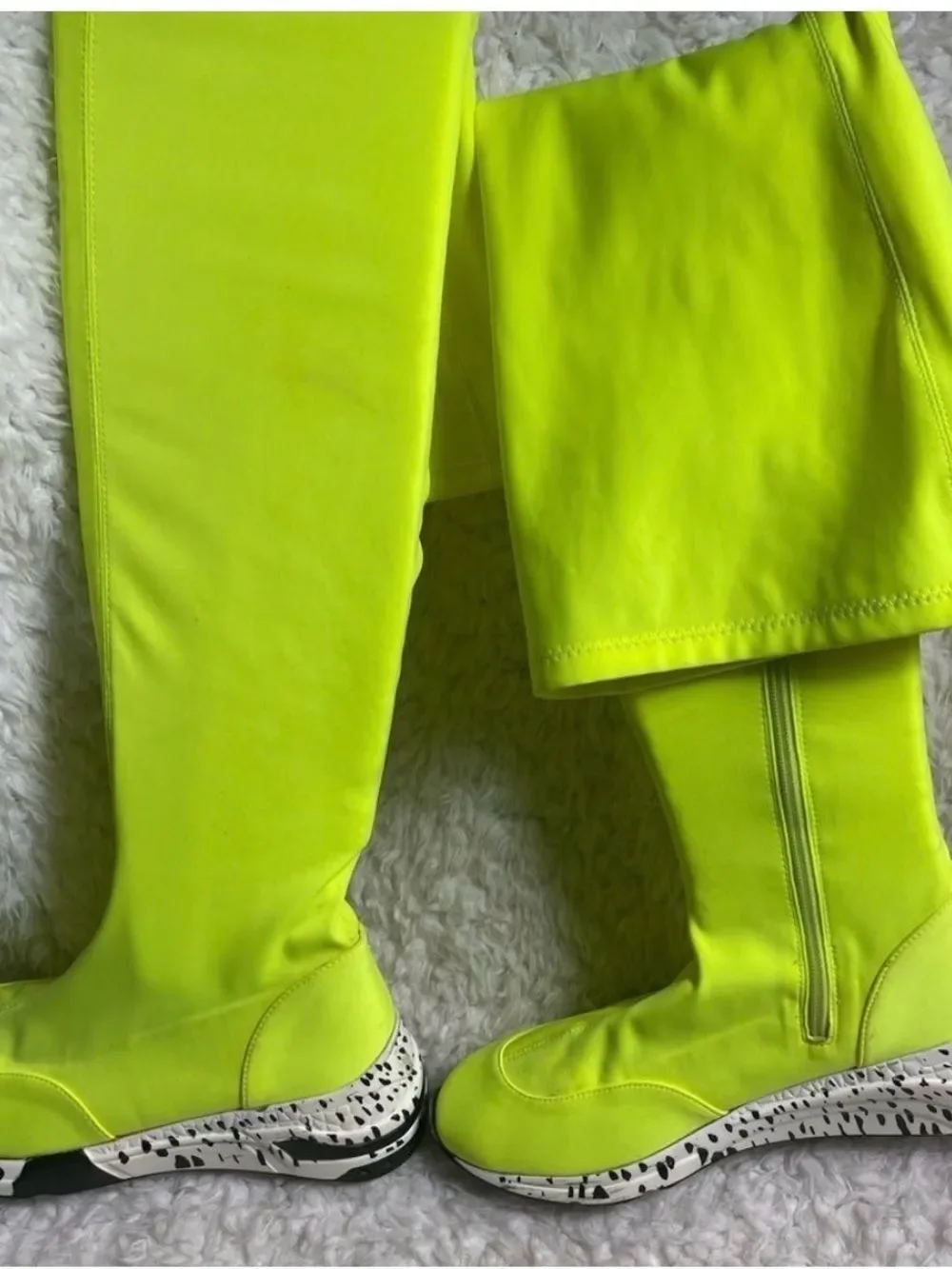 Lemonade thigh high stretch nylon sneakers boots neon green SZ9 side zipper..